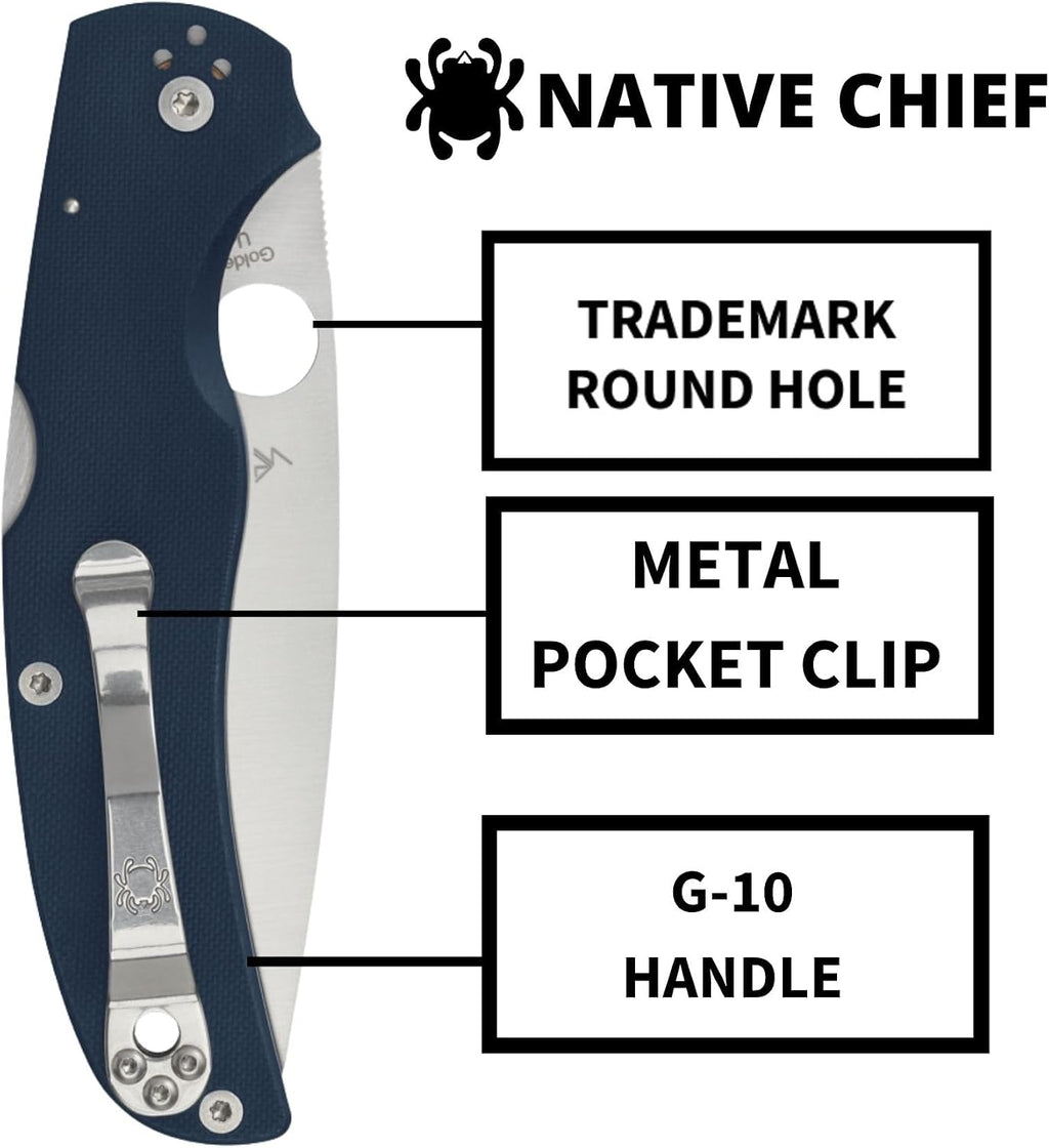 Spyderco Native Chief Folding Pocket Knife with 4' CPM SPY27 Steel Blade and G-10 Handle - EDC Knife for Men and Women, Perfect for Hunting, Tactical, Camping, Survival - PlainEdge - C244GPCBL