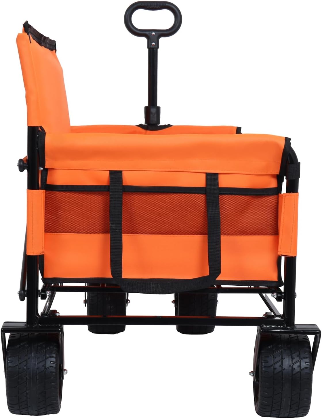 3-in-1 Convertible Folding Wagon Cart with Bench Seat & Storage 500Lbs Heavy-Duty Utility Wagon, 180L Capacity All-Terrain Wheels for Camping, Beach, Sports, Garden, Orange Multi-Functional Seat