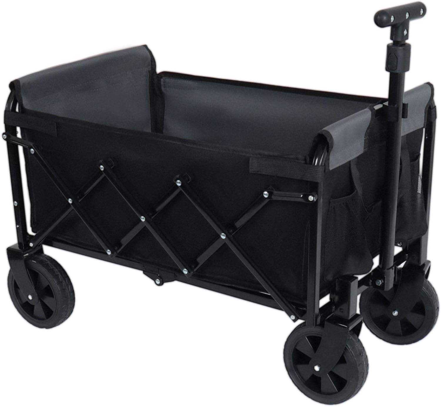 Wagonpro Folding Utility Wagon with Convertible Bench Seat, Collapsible All-Terrain Cart with 360° Swivel Wheels, Portable Outdoor Wagon for Camping, Beach, Sports Events, Black