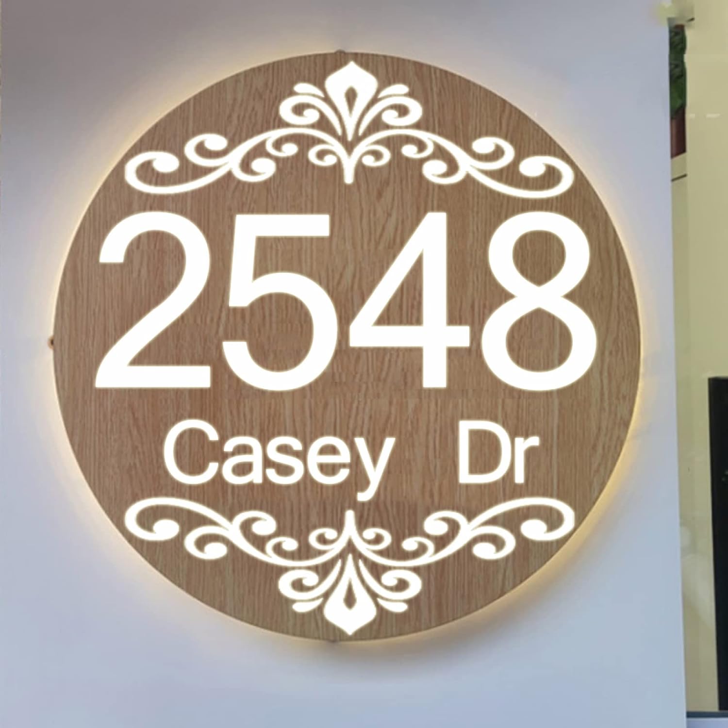 Backlit Floating LED Address Numbers Sign,Steel Address Sign Plaque,Lighted House Sign,Personalized Color & Lights Choices Available,Vintage,Warm Light,35 * 35