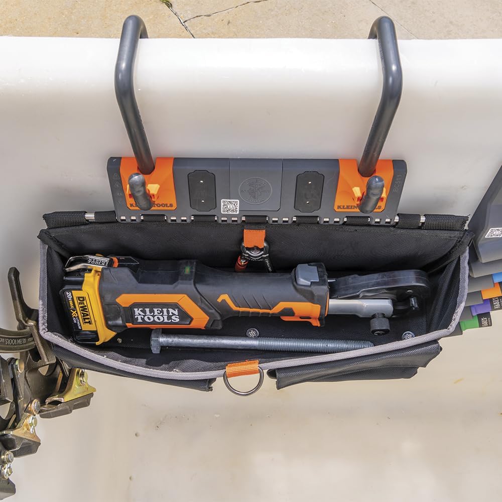 Klein Tools BC511S Bucket Work Center Large Tool Pouch, S Hook Rail System Accessory, Holds Lineman Tools, Cutters, Crimpers, and Impact Wrenches