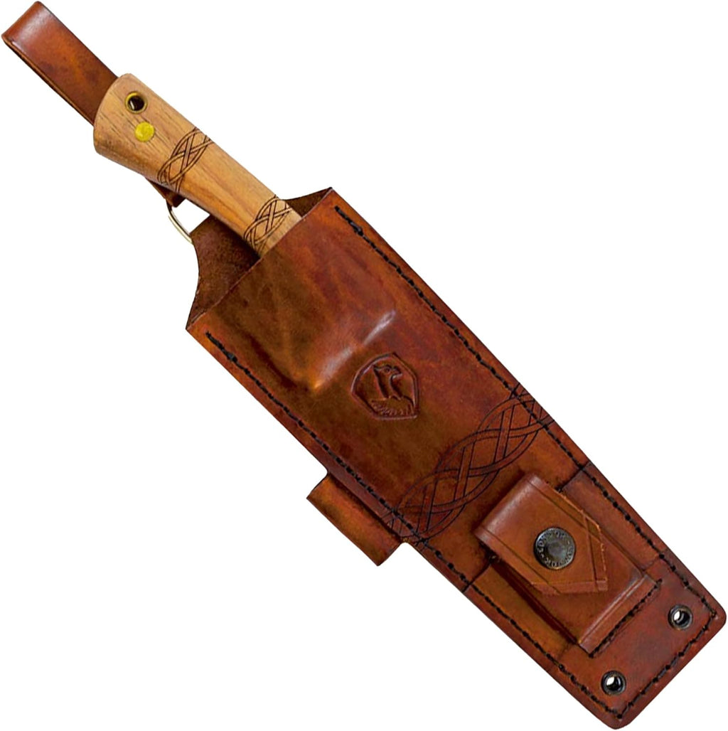 Condor Tool & Knife Pictus Knife | 1095 High Carbon Steel Fixed Blade Knife with Hand Crafted Welted Leather Sheath | Bushcraft Knife with Burnt Hickory Handle | 6.1in Blade | 3mm Thick | 14.1oz