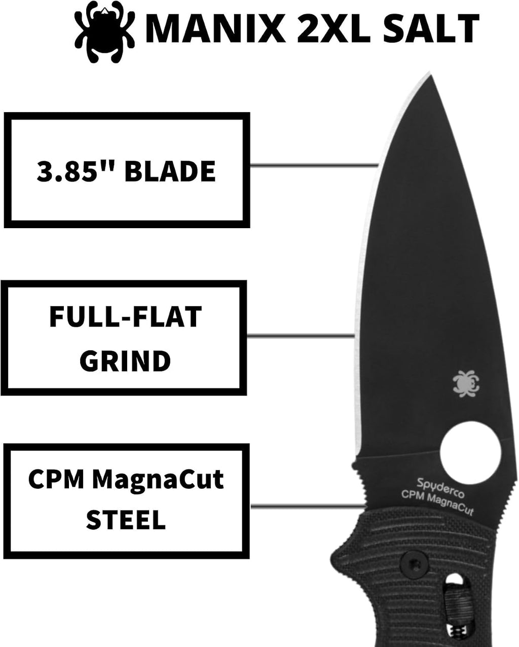 Spyderco Manix 2 XL Salt Folding Knife with 3' Black CPM MagnaCut Steel Blade and G-10 Handle - EDC Knife for Men and Women, Perfect for Hunting, Tactical, Camping, Survival - PlainEdge - C95GMCBKP2