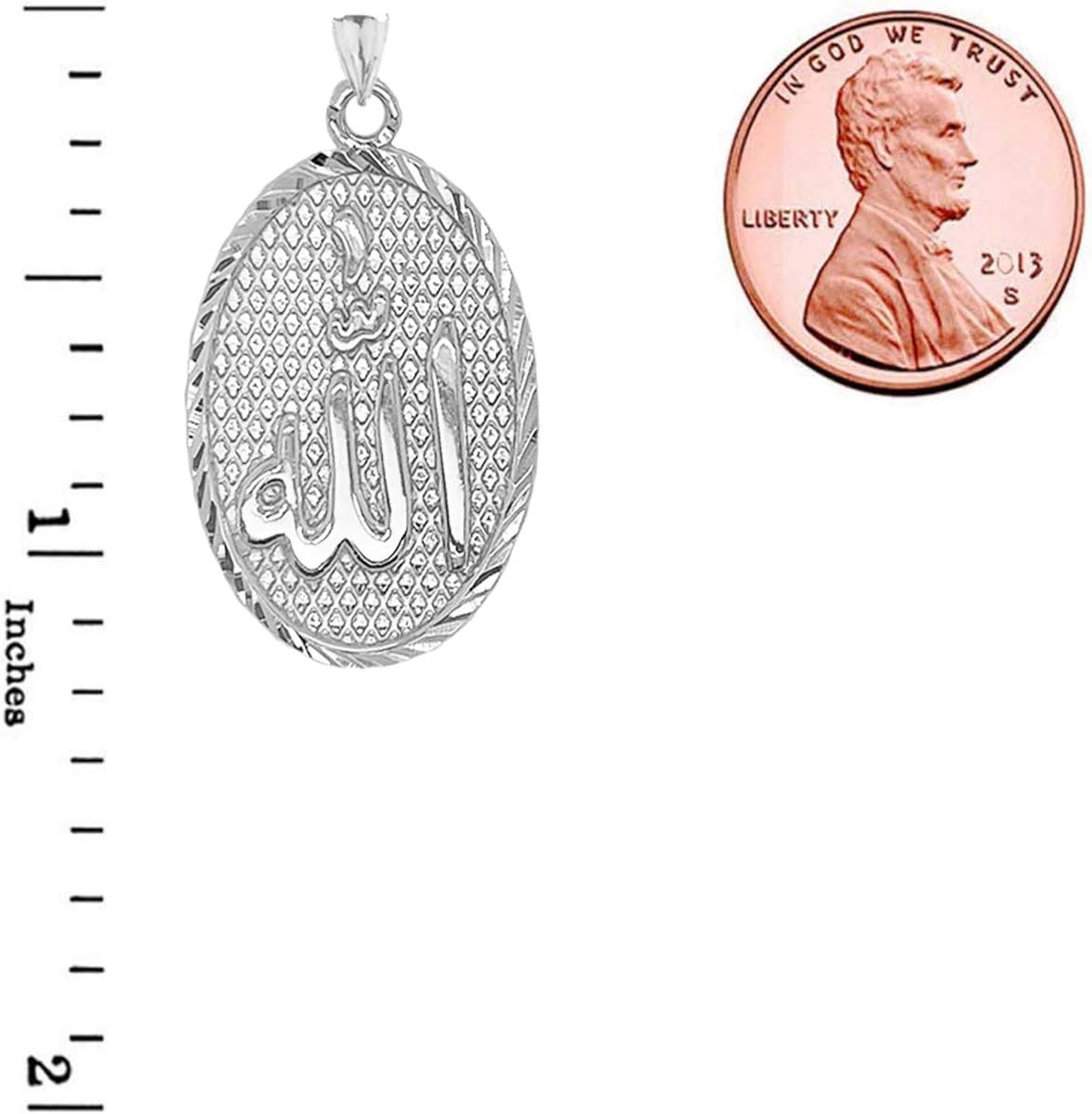 Certified 10k Gold Sparkle-Cut 'Allah' Oval Medal Pendant