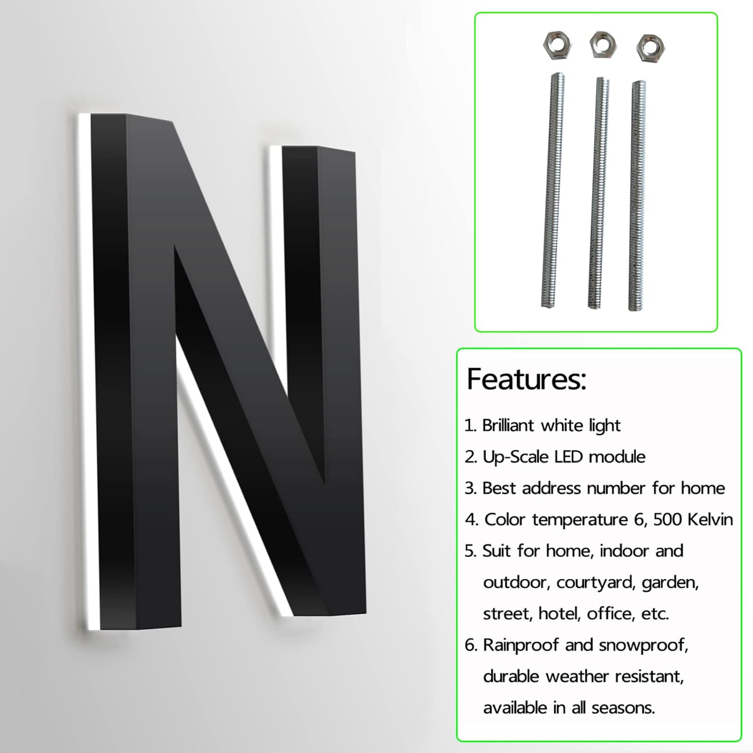 20 Inch Illuminated House Numbers Signs Plaques, Lighted Door Numbers, Personalised Backlit LED Address Numbers Signs For Outside,N