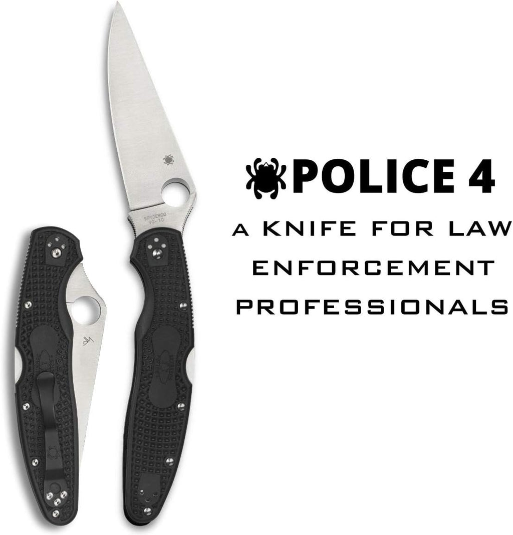 Spyderco Police 4 Lightweight Folding Pocket Knife with 4.3' VG-10 Steel Blade and FRN Handle - EDC Knife for Men and Women, Perfect for Hunting, Tactical, Camping, Survival - PlainEdge - C07PBK4