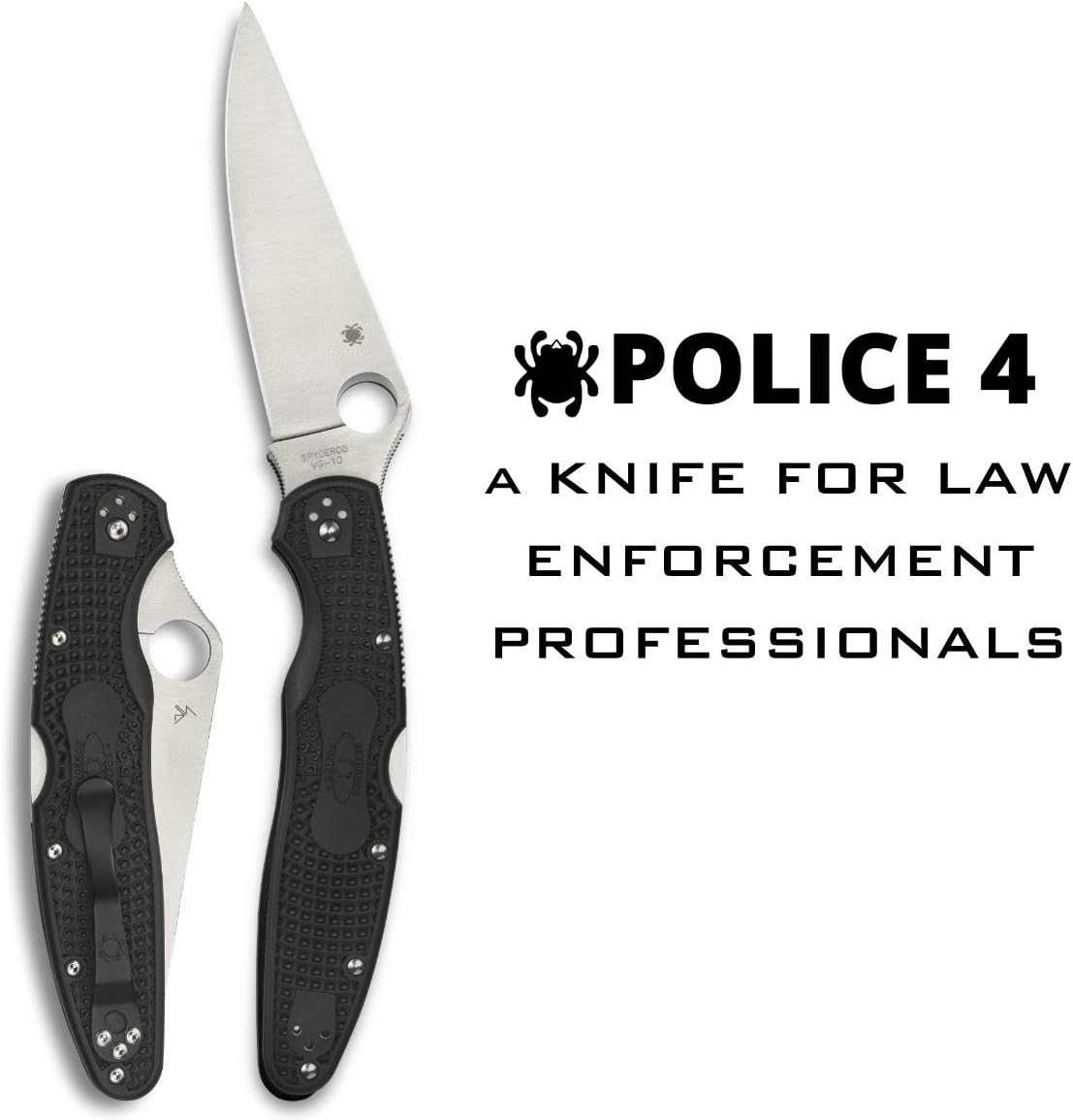 Spyderco Police 4 Lightweight Folding Pocket Knife with 4.3' VG-10 Steel Blade and FRN Handle - EDC Knife for Men and Women, Perfect for Hunting, Tactical, Camping, Survival - PlainEdge - C07PBK4