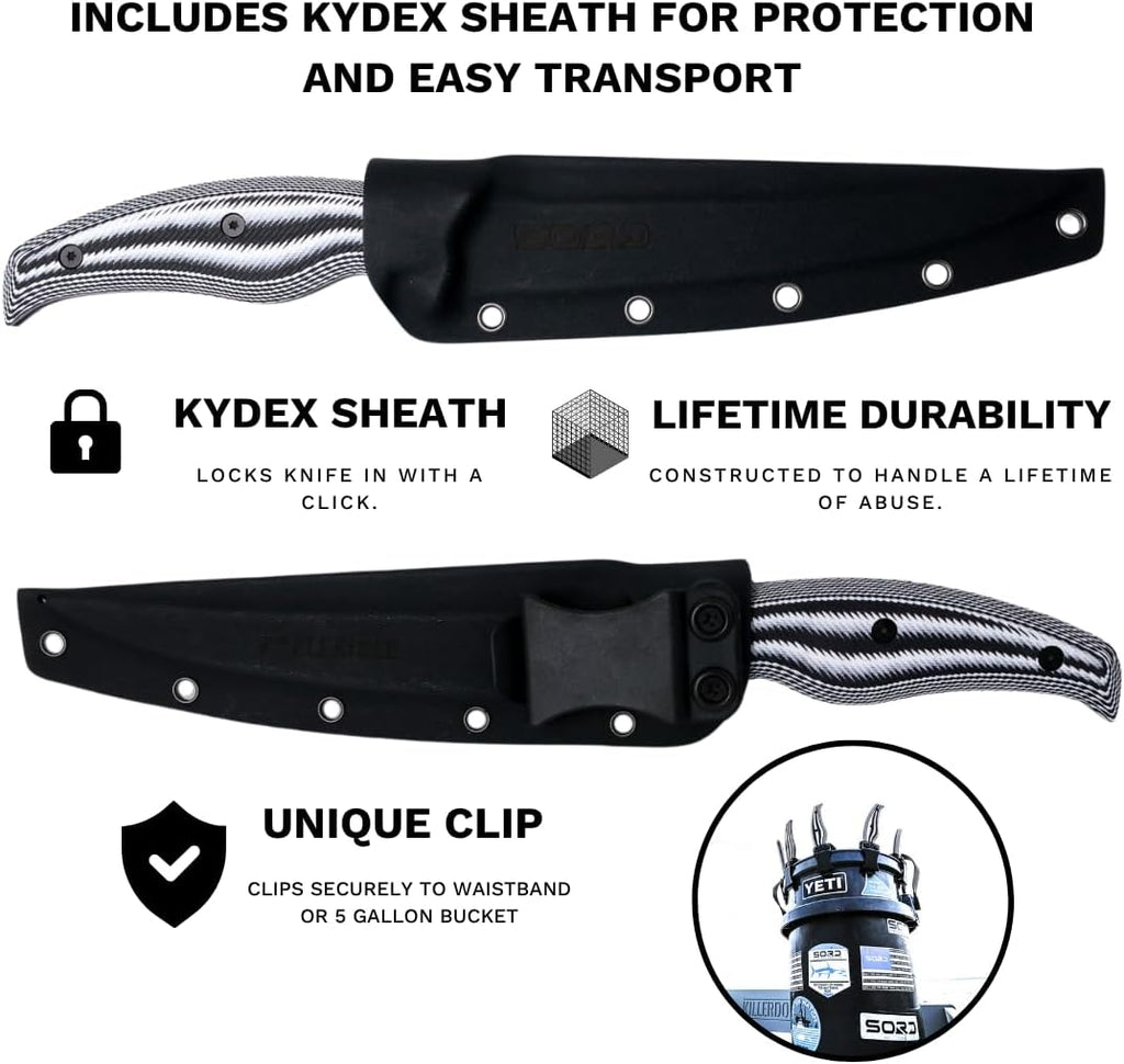 SORD Fillet Knife - 5-9' Filet Knives For Fish - Razor Sharp Boning Knife - Saltwater and Freshwater Fishing - Includes Kydex Sheath - Full Tang Blades | G10 Non Slip Grip | Corrosion Resistant