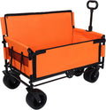 3-in-1 Convertible Folding Wagon Cart with Seat & Storage, 500lbs Heavy-Duty Utility Wagon, 180L Capacity, All-Terrain 360° Swivel Wheels for Camping, Beach, Sports, Garden (Orange)