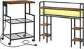 MAHANCRIS Printer Stand and Desktop Shelf Bundle, 3-Tier Industrial Printer Cart with Power Outlets and 2 USB Ports, Desktop Hutch with Adjustable Feet and Anti-Tip Kit,PTHR78E01-DSHR9801