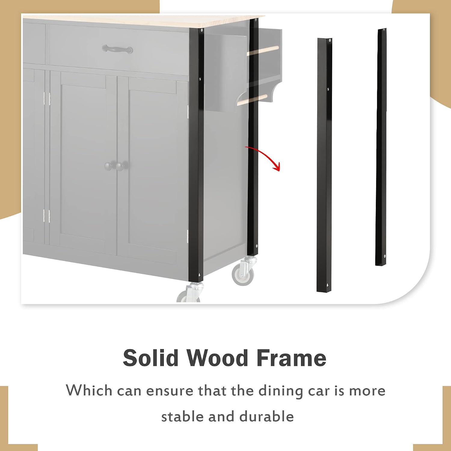 Merax 54.3' Width Kitchen Island with Storage, Rolling Kitchen Storage Islands with 4 Door Cabinet & 2 Drawers, Kitchen Cart with Solid Wood Top, Lockable Wheels, Spice Rack, and Towel Rack, Black