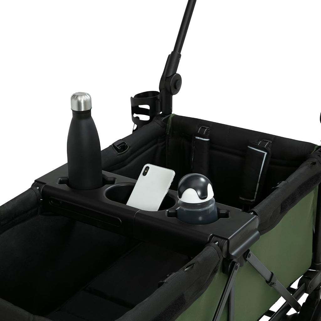 Jeep Sport Stroller Wagon by Delta Children, Black/Green | Stroller Wagon with 2 Canopies, Parent Organizer, Cup Holders, Adjustable Handlebar and Child Snack Tray