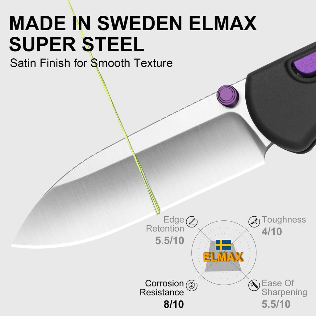 Kizer Drop Bear Zero Pocket Knife, 3.1' Drop Point Elmax Blade Folding Knife with Black Aluminum Handle, Thumb Stud & Button Liner Lock EDC Knives for Camping Hunting Survival Ki3619BDA3