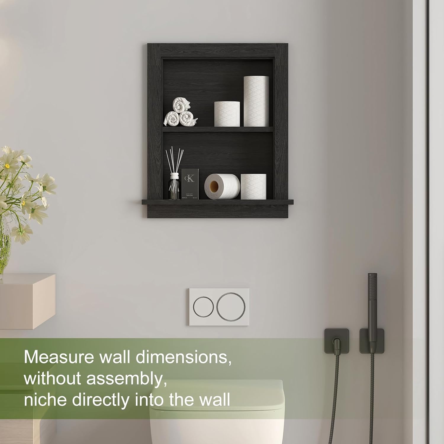 Recessed Medicine Cabinet,14x18 in Wall Bathroom Cabinet with Storage,Bathroom Niche for Shower Wall for Bedroom/Hallway,Black Shower Niche,Wall Niches Insert for Drywall,MDF