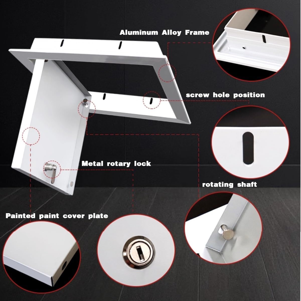 Access Cover Panel, Thicken 1mm Aluminum Alloy Access Doors for Drywall and Ceiling with Screwdriver Latch, Wall Hole Cover Decorative Hidden, White(20x32in(500x800mm))