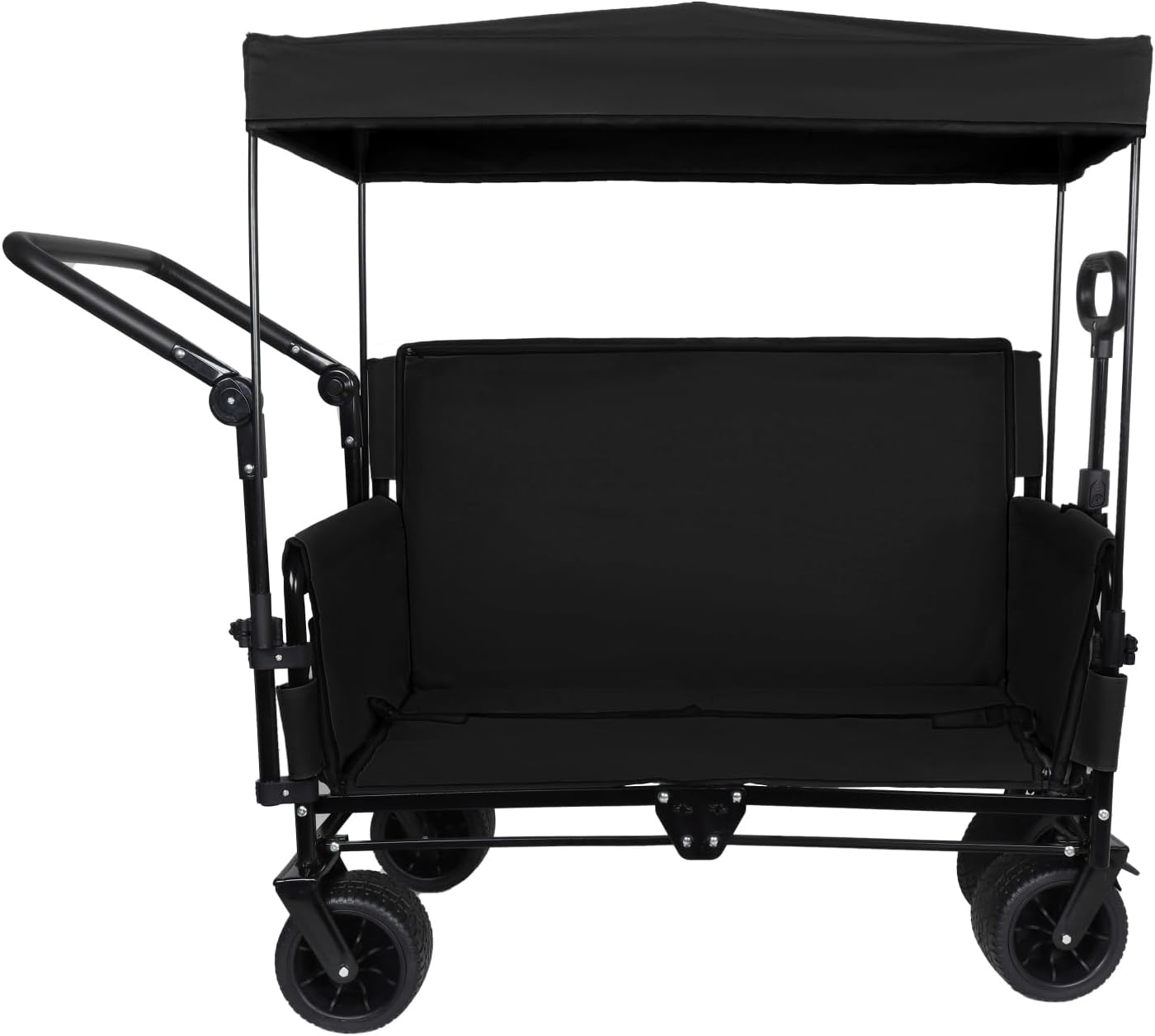 3-in-1 Folding Wagon Cart with Bench Seat, Canopy & Storage - 500lbs Heavy-Duty, 180L Capacity, All-Terrain for Camping, Beach, Sports & Garden, Black