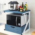 Microwave Shelf,Countertop 2 Tier Wooden Microwave Stand Shelf with Drawer Kitchen Storage Shelf Organizer Rack Home Office Storage Stand Rack for Printer and Microwave(Blue)