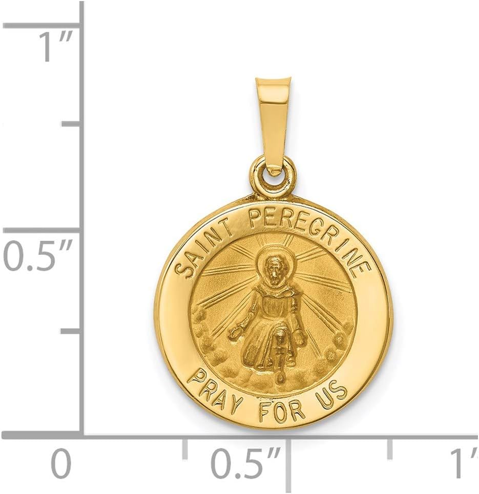 14k Yellow Gold Polished and Satin St. Peregrine Medal Charm Pendant
