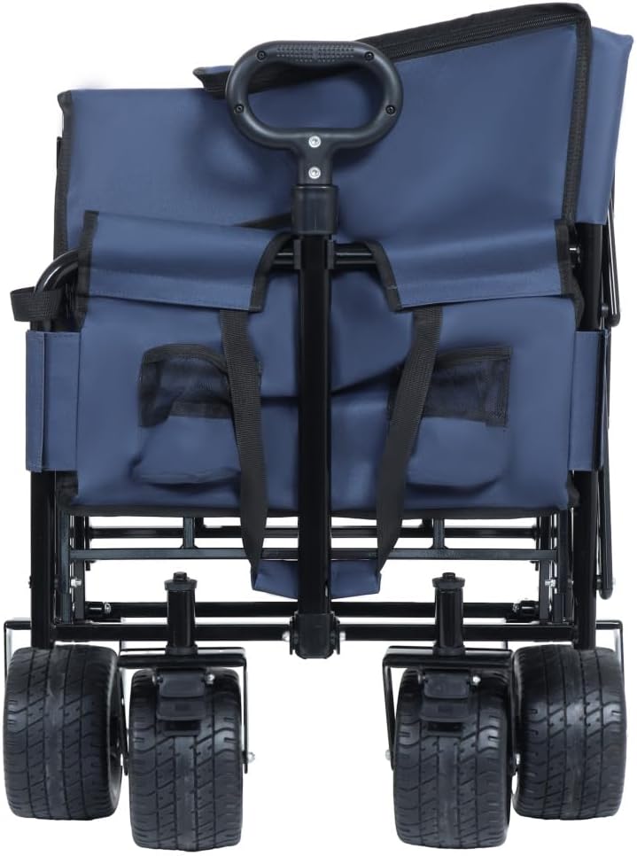 3-in-1 Convertible Folding Wagon Cart with Bench Seat & Storage - 500lbs Heavy-Duty Utility Wagon, 180L Capacity All-Terrain Wheels for Camping, Beach, Sports, Garden, Dark Blue