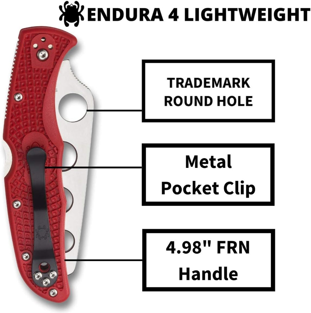 Spyderco Endura 4 Trainer Folding Pocket Knife with 3.5' AUS-6 Steel Blade and FRN Handle - EDC Knife for Men and Women, Perfect for Hunting, Tactical, Camping, Survival, Hiking - BluntedEdge - C10TR