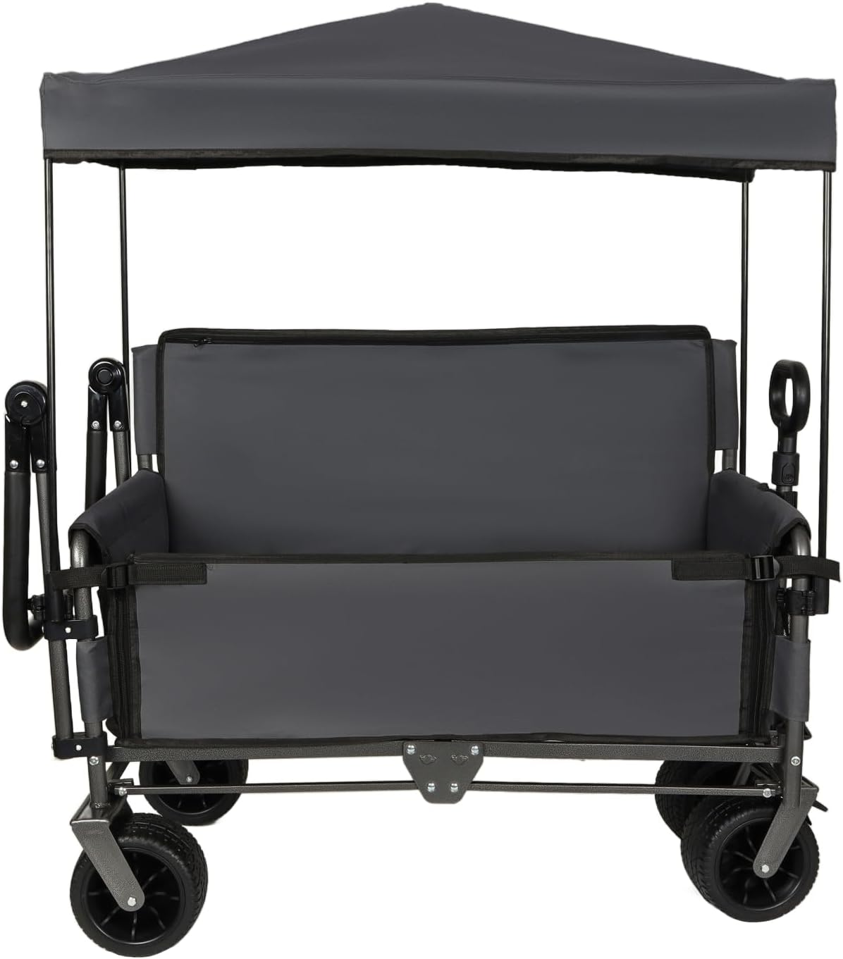 3-in-1 Folding Wagon Cart with Bench Seat & Canopy & Storage, 500lbs Heavy-Duty, 180L Capacity, All-Terrain Wagon for Camping, Beach, Sports, & Garden, Gray