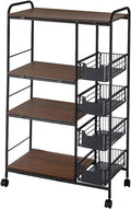 5-Tier Kitchen Bakers Rack Storage Shelf Hutch Holder on Wheels, Industrial Microwave Oven Stand, Standing Kitchen Utility Cart Storage Rack Organizer Rack Pantry with Storage Drawer Rustic