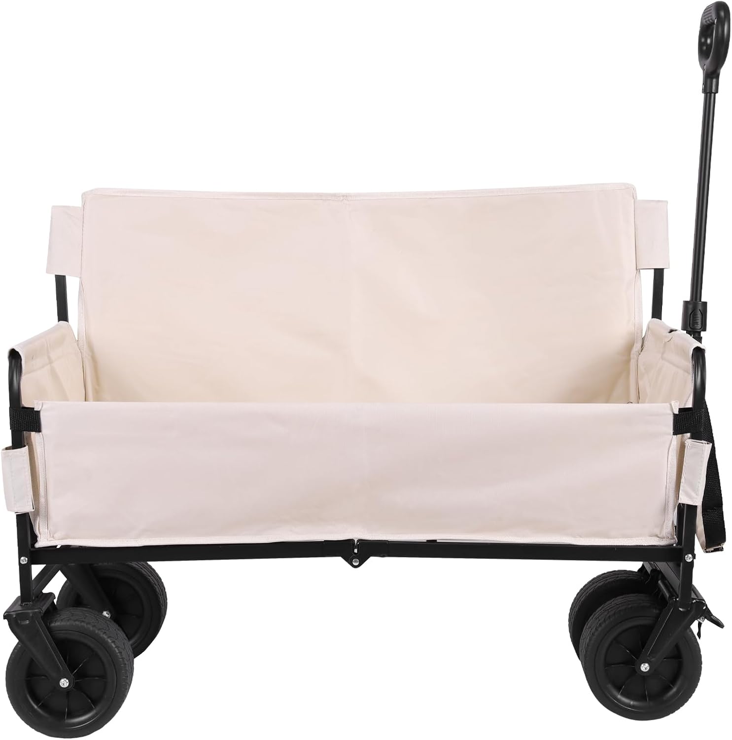 Large Capacity Collapsible Wagon Cart with Big Wheels Heavy Duty Collapsible Utility Wagon for Groceries Garden Sport (Beige)