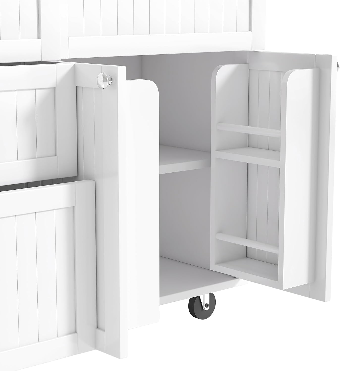 Bellemave Farmhouse Kitchen Island on Wheels with 11.8inch Drop Leaf, 2 Stools, Power Outlet,Kitchen Cart with Storage Cabinet, 2 Drawers, Door Shelves and Towel Rack(White)