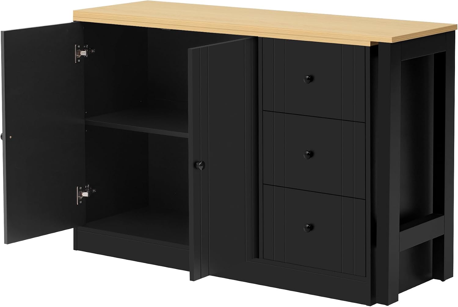 90' Extendable Freestanding Storage Cabinet, Kitchen Storage Bakers Rack with Silent Slides, Utility Food Cupboard with Adjustable Shelf for Kitchen Living Room, Black+Natural