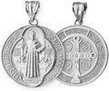 LA BLINGZ 14K White Gold Saint Benedict Medal Reversible Pendant Necklace