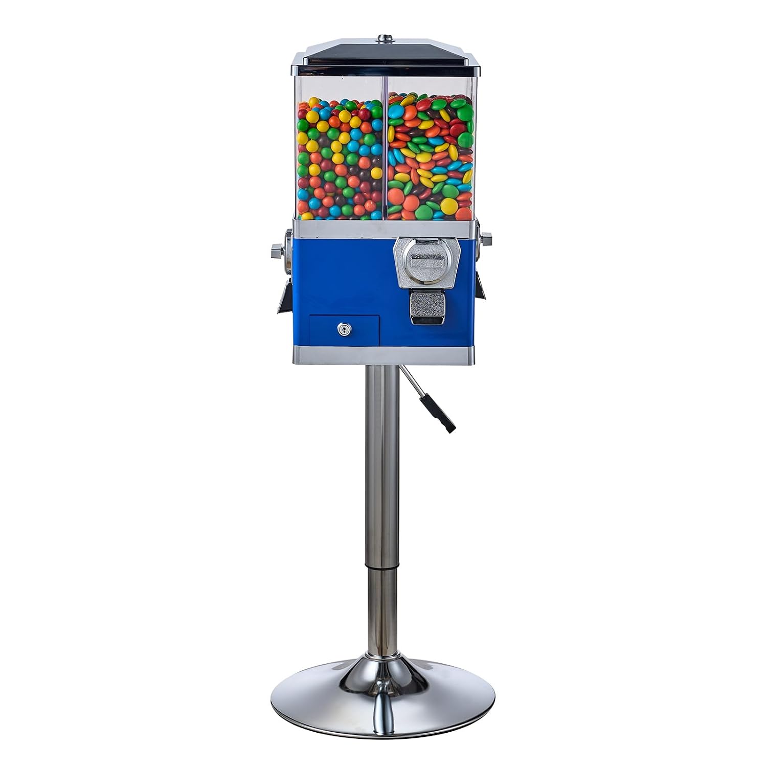 VEVOR Commercial Vending Machine, Four Compartment Rotatable Gumball and Candy Dispenser, Adjustable Height Coin Operated Candy Bank with Iron Stand, for Business Toy Capsules Bouncy Balls Nut, Blue