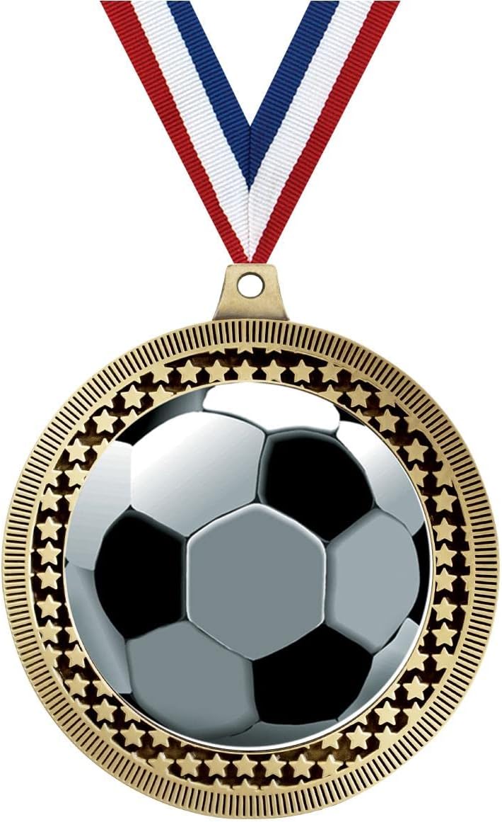 Crown Awards 2.75' Soccer Ball Medal Award, Gold Vega Soccer Ball Team Trophy Award Includes Free Neck Ribbon