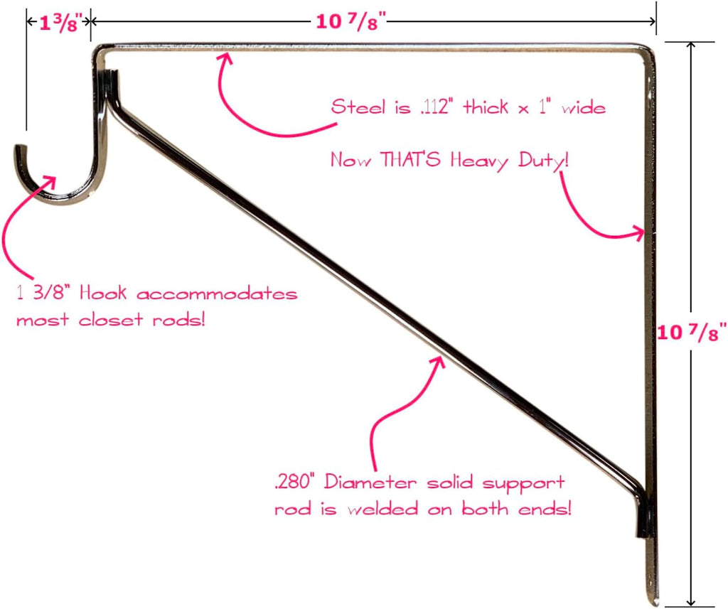 Welded HEAVY DUTY Closet Rod & Shelf Support Bracket | White | 20 Pack