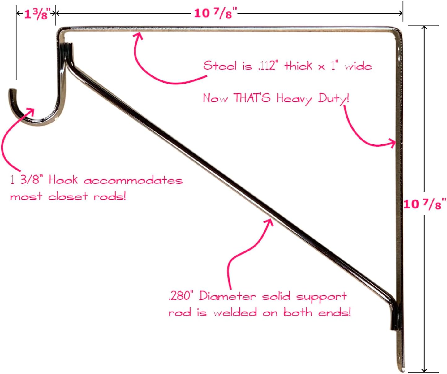 Welded HEAVY DUTY Closet Rod & Shelf Support Bracket | White | 20 Pack