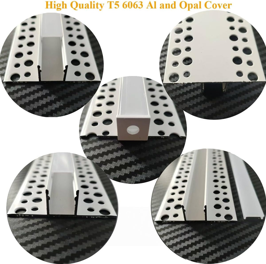 10Pack 6.6FT/2 Meter Plaster-in trimless recessed LED Aluminum Channel with Flange for LED Strip and Clip-in Diffuser, Tape Light Track LED Profile for Strip Lighting Applications