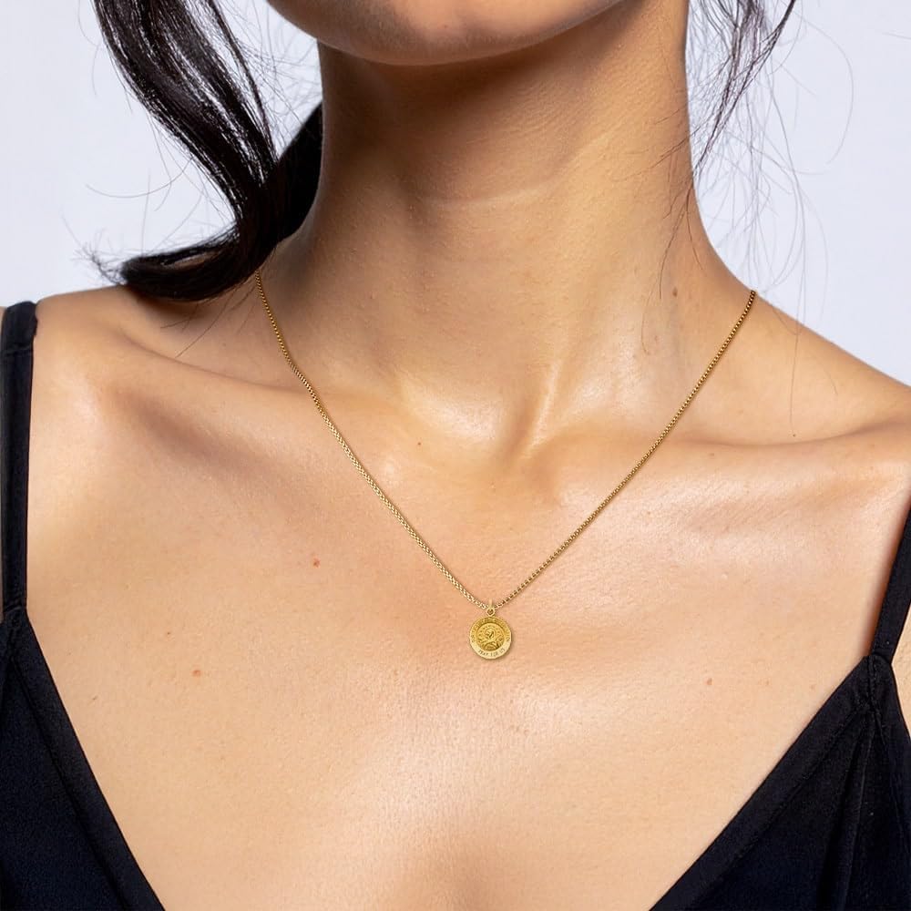 IceCarats 14K Solid Yellow Gold Small Our Lady of Assumption Medal Pendant Necklace 17mm 5/8 inch Polished, Satin, Engravable For Her