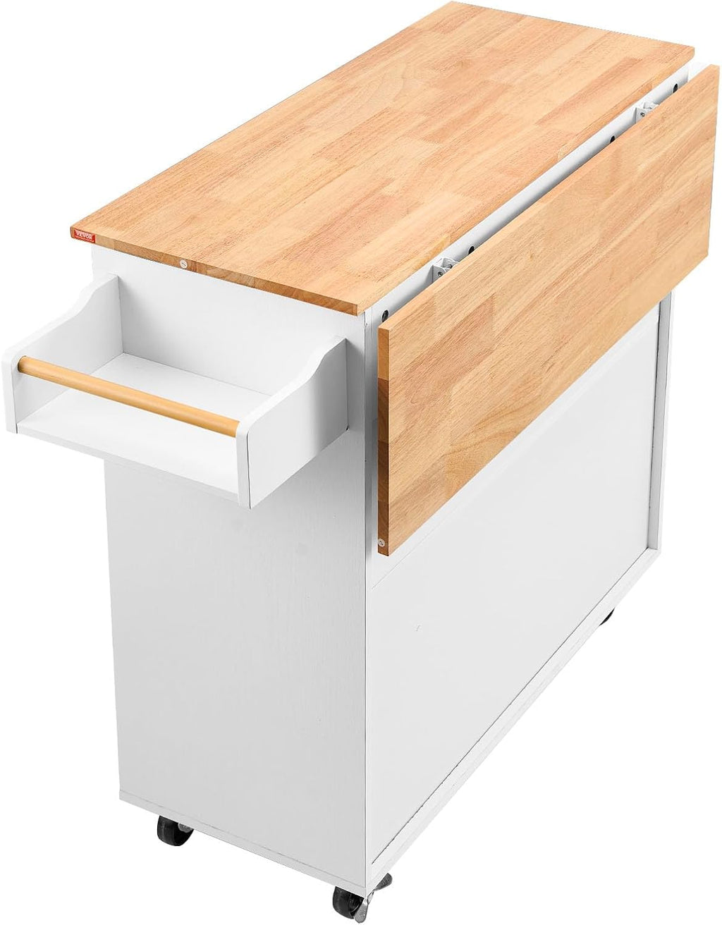 VEVOR Kitchen Island Cart with Solid Wood Top, 35.4' Width Mobile Carts with Storage Cabinet, Rolling Kitchen Table with Spice Rack, Towel Rack, Drop Leaf and Drawer, Portable Islands on Wheels, White