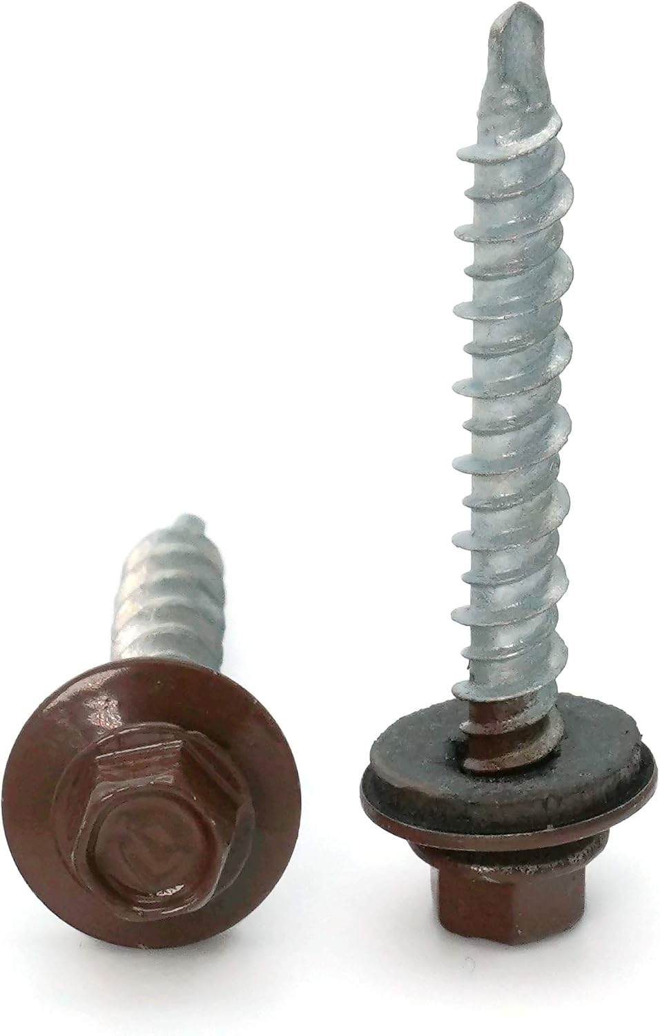 Hex Washer Head Mechanical Galvanized Mini Driller Roofing Screws Brown Finish - #10 x 1' Qty 1000