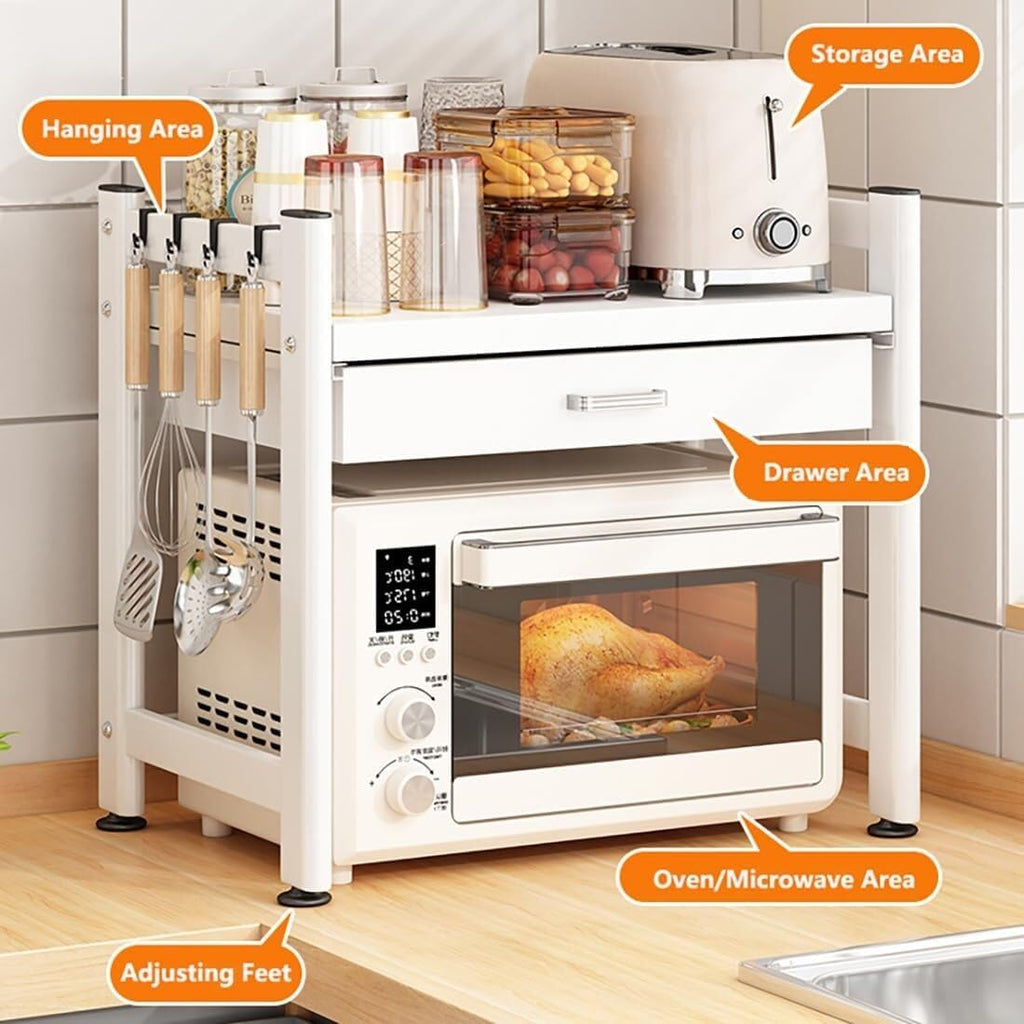 Microwave/Toaster Kitchen Microwave Oven Rack with Drawer Kitchen Storage Rack Multi -Layer Electrical Rice Cooker Standing Rack Shelf Organizer(White)