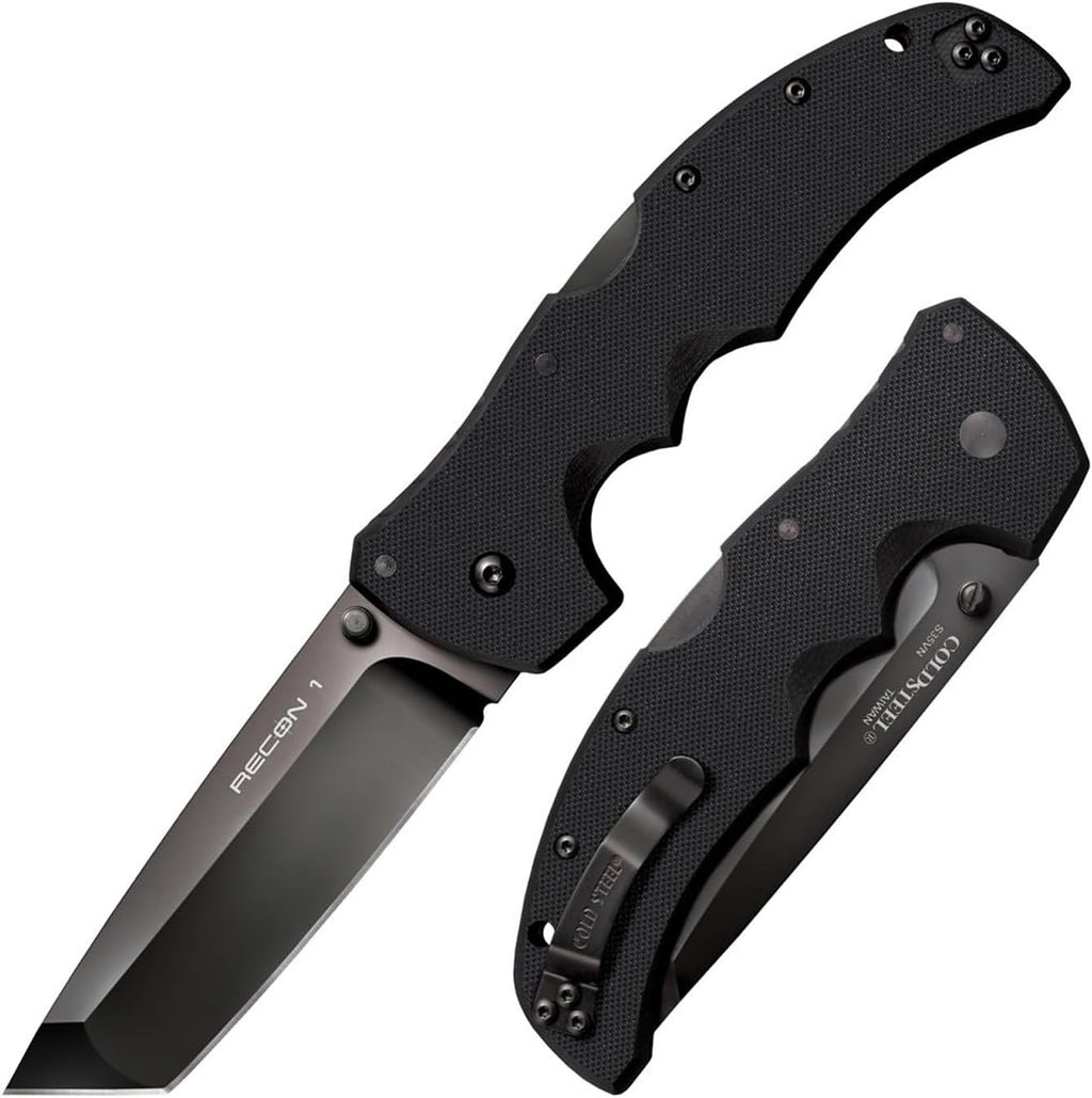COLD STEEL Recon 1 4' S35VN Razor-Sharp Blade 5.375' G-10 Handle Tactical Folding Knife w/Tri-Ad Lock, Ambidextrous Pocket/Belt Clip