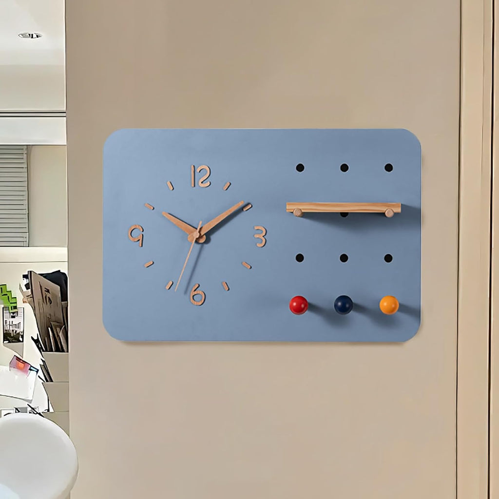 Decorative Fuse Box Cover with Clock, Hidden Circuit Breaker Panel, Modern Electrical Panel Cover Wall Mounted for Home Office, with Storage Function(Blue)