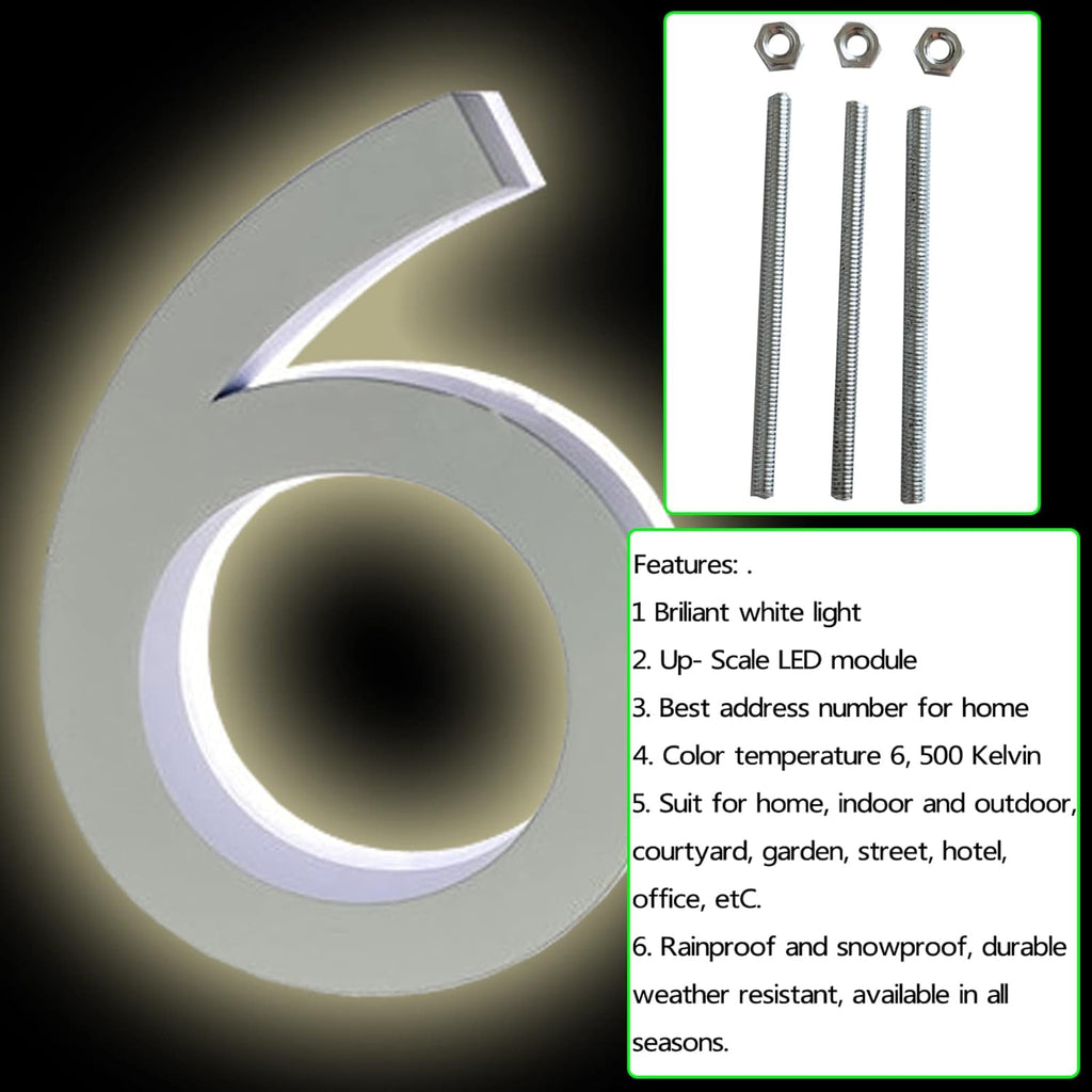 Address Numbers, Backlit Illuminated LED House Numbers, White Finish, Stainless Steel Address Signs Lighted Plaque For Outdoor, Modern, Warm Light,18 Inch,7