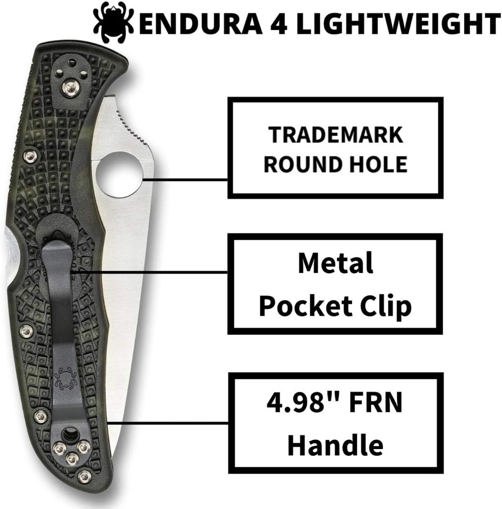 Spyderco Endura 4 Lightweight Folding Pocket Knife with 3.8' VG-10 Steel Blade and FRN Handle - EDC Knife for Men and Women, Perfect for Hunting, Tactical, Camping, Survival - PlainEdge - C10ZFPGR