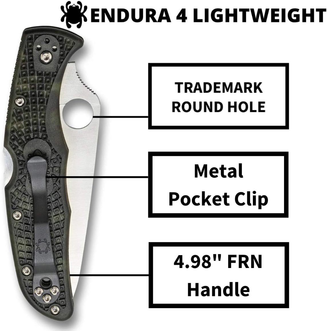 Spyderco Endura 4 Lightweight Folding Pocket Knife with 3.8' VG-10 Steel Blade and FRN Handle - EDC Knife for Men and Women, Perfect for Hunting, Tactical, Camping, Survival - PlainEdge - C10ZFPGR