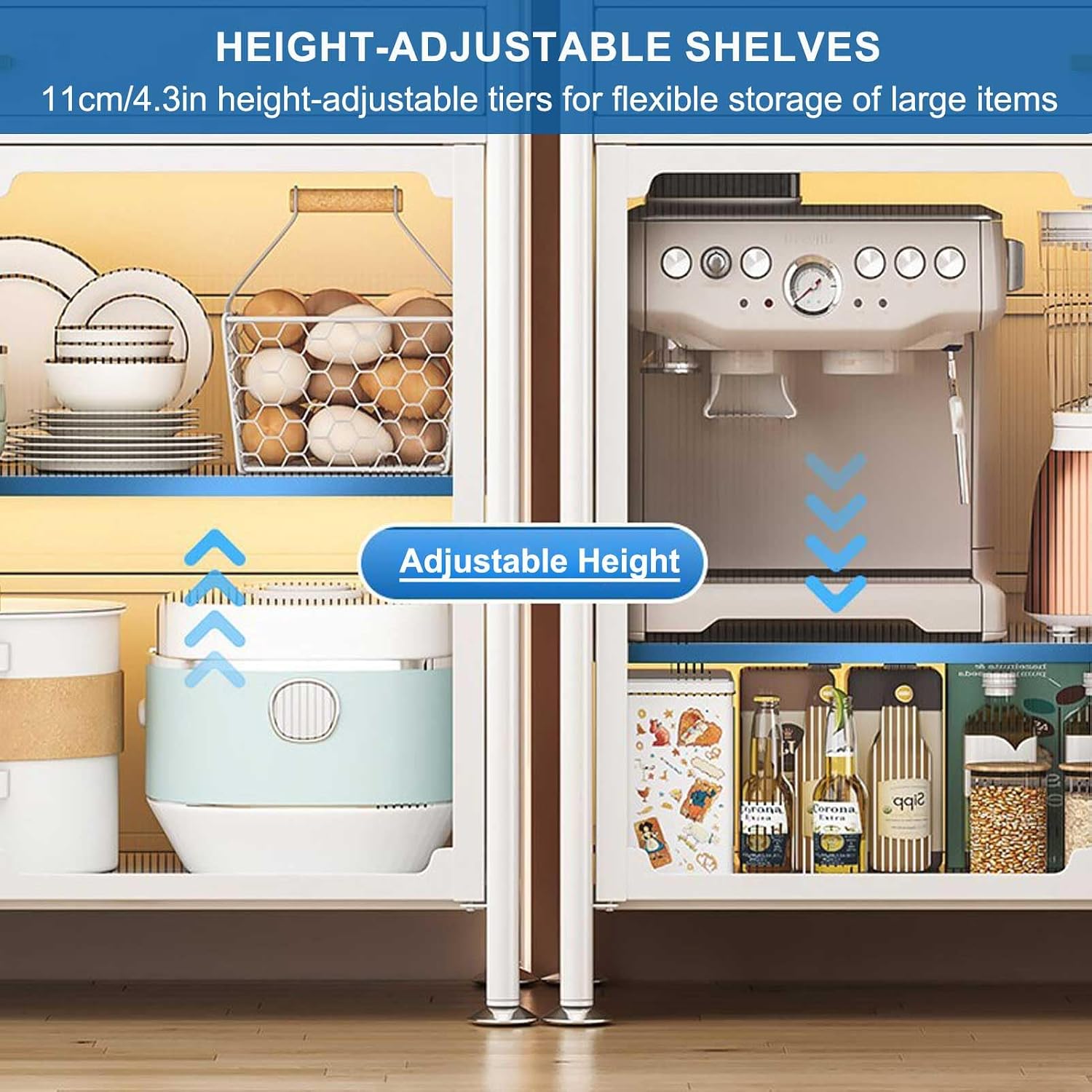Tall Black Kitchen Bakers Rack with Adjustable Shelf Drawer and 5 Tier Storage Multifunctional Microwave Stand Buffet Coffee Bar Cabinet Pantry Storage Organizer