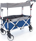 Creative Outdoor Push Pull Stroller Wagon for Kids,150lbs Weight Capacity, Collapsible Folding Cart with Canopy, Silver Series Plus, Beach, Park, Garden & Tailgate (Blue/Gray)
