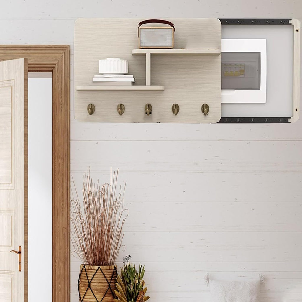 Sliding Door Electrical Panel Box Cover Wooden, Wall Mounted Hide Breaker Box Cover for Circuit Distribution Box, Indoor Meter Box Covers(Style/D,55x45cm(21 5/8x17 3/4'))