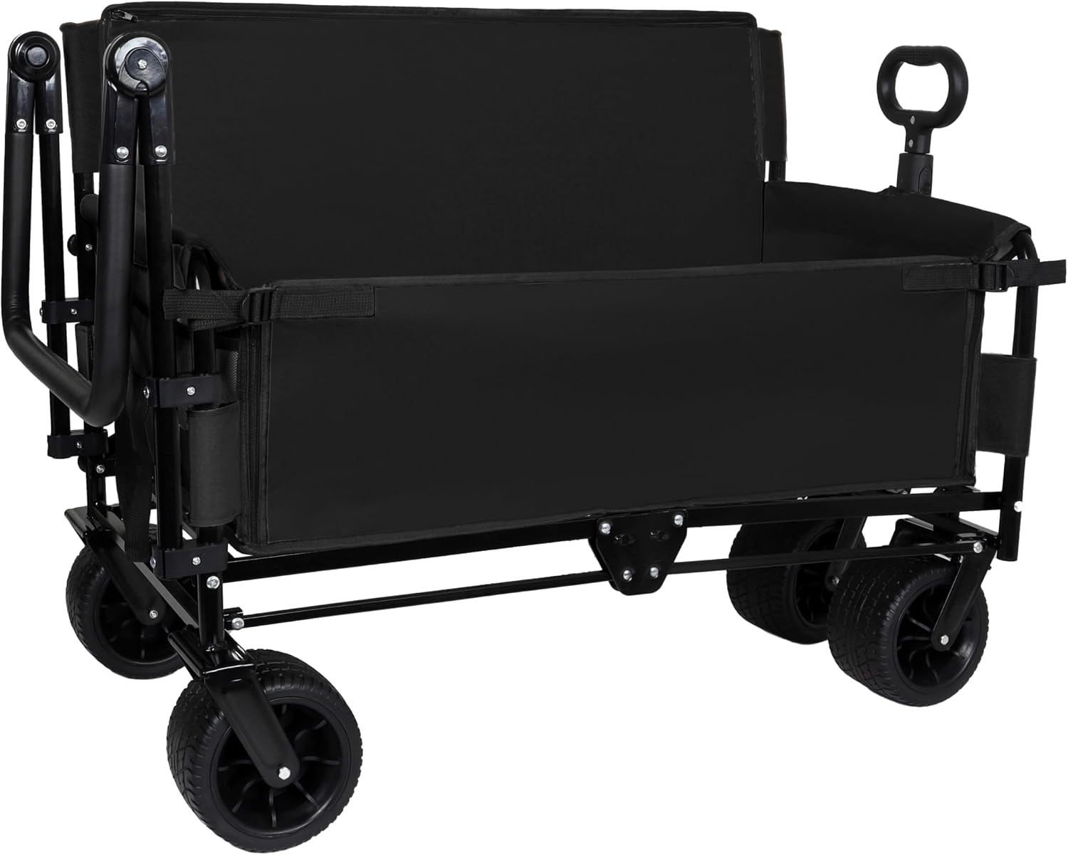 3-in-1 Heavy-Duty Folding Wagon Cart with Bench Seat, UV Canopy & 180L Storage – 500lbs Capacity All-Terrain Utility Cart for Camping, Beach, Sports & Garden (Black)