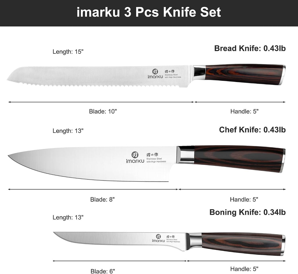 imarku 3 Piece Knife Set, Professional Japanese High Carbon Stainless Steel Chef Knife, Ultra Sharp Kitchen Knives Set with Ergonomic Pakkawood Handle, Ideal Gift for Mom