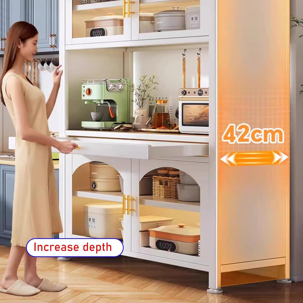 JKGHK Kitchen Pantry Cabinet Buffet with Drawer Storage, 72.8in Microwave Stand with 3 Adjustable Levels, Standing Bakers Racks with Glass Doors, for Dining Room(Black,80cm/31.4in)